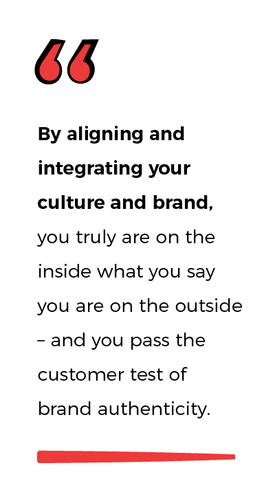 Quote from Fusion -By aligning and integrating your culture and brand, you truly are on the inside what you say you are on the outside