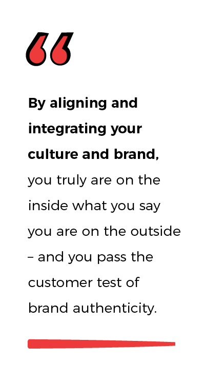 Quote from Fusion -By aligning and integrating your culture and brand, you truly are on the inside what you say you are on the outside